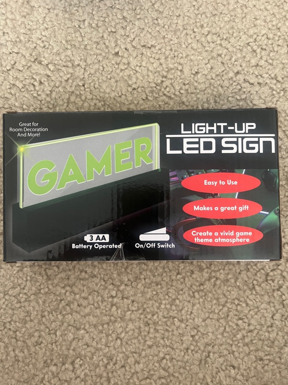 Light-Up LED Gamer Sign - Green Text
